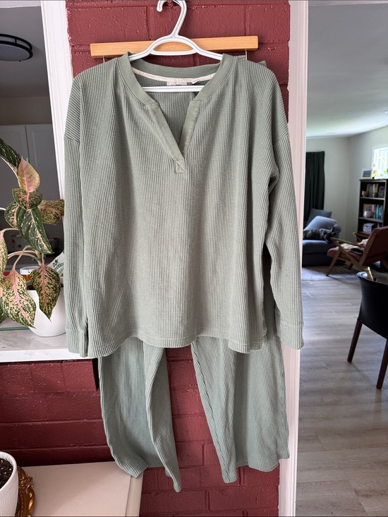 L.L. Bean Other - L.L.Bean Sage Green Waffle Knit Long Sleeve Loungewear Set Large